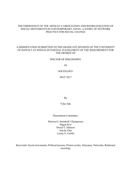 The Emergence of the Article 9 Association and Reorganization of Social Movements in Contemporary Japan: a Story of Network Practice for Social Change