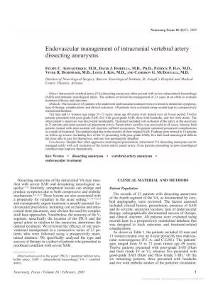 Endovascular Management of Intracranial Vertebral Artery Dissecting Aneurysms