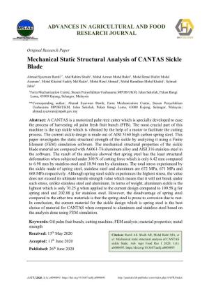 Mechanical Static Structural Analysis of CANTAS Sickle Blade
