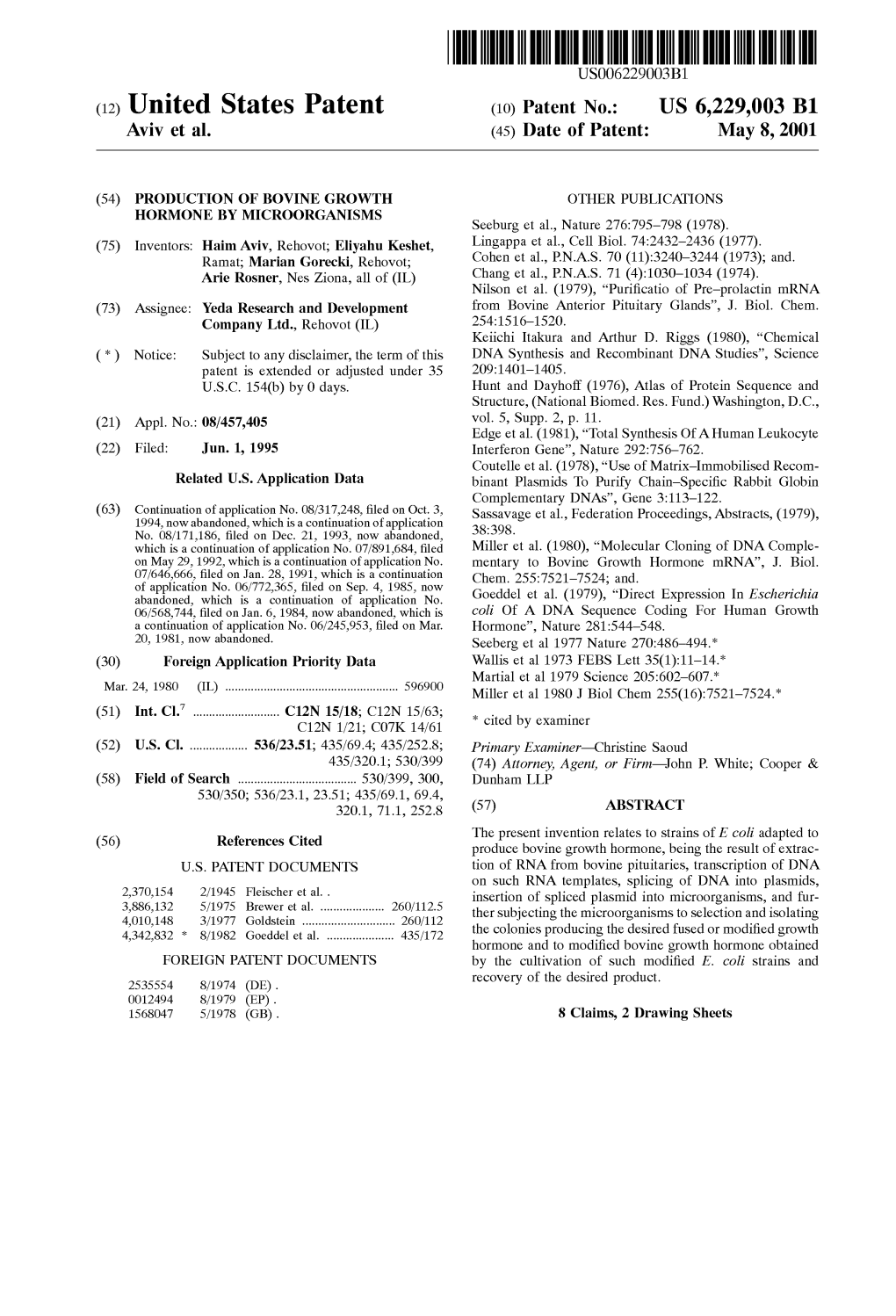 (12) United States Patent (10) Patent No.: US 6,229,003 B1 Aviv Et Al