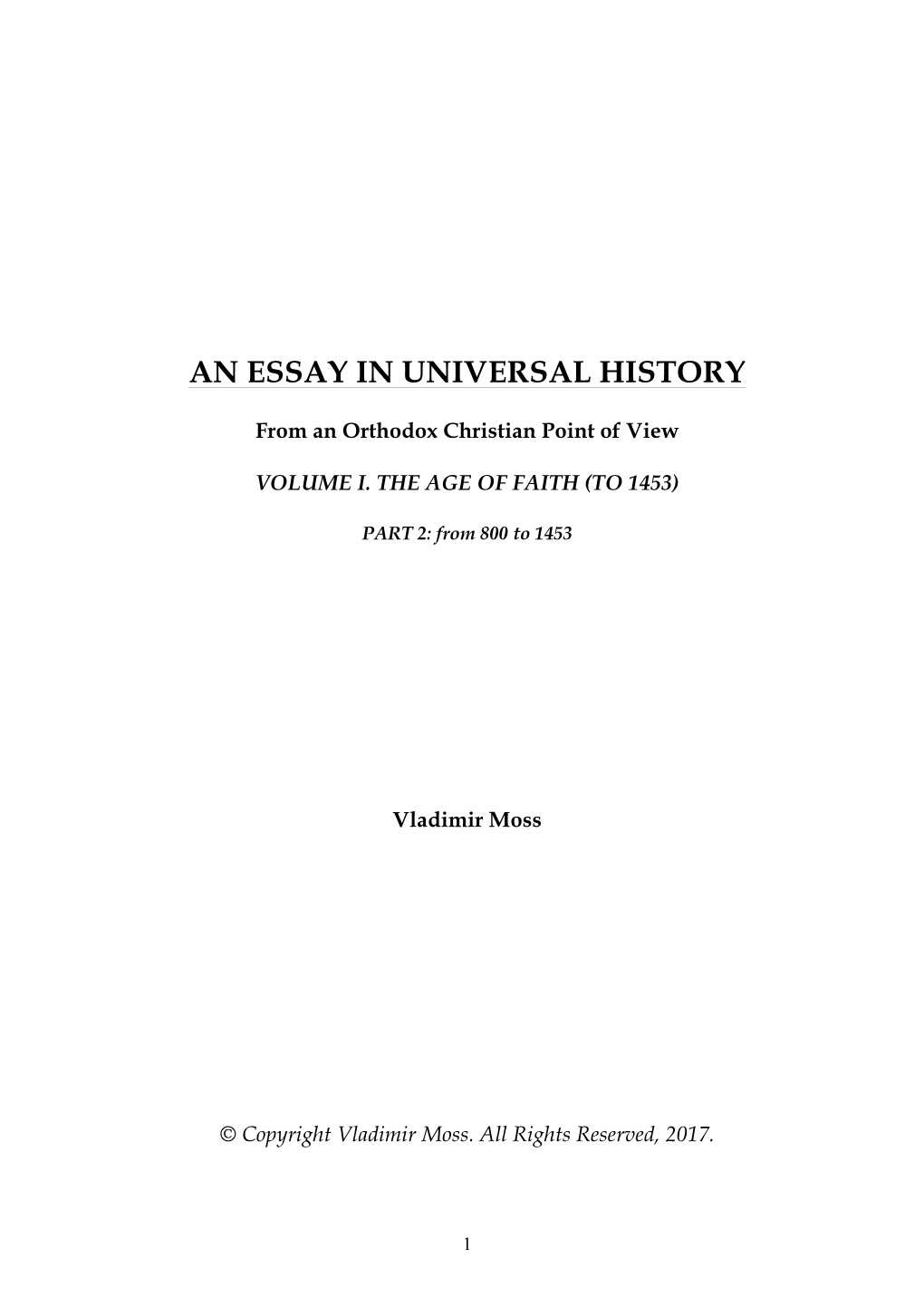 An Essay in Universal History