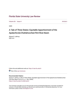 Equitable Apportionment of the Apalachicola-Chattahoochee-Flint River Basin