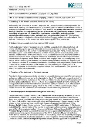 Impact Case Study (Ref3b) Page 1 Institution: University of Exeter Unit