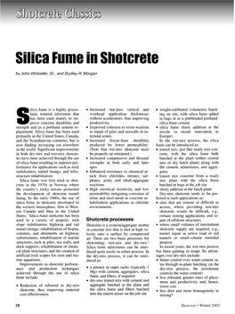 Silica Fume in Shotcrete Tremely Low, Being in the "Excellent" *Morgan