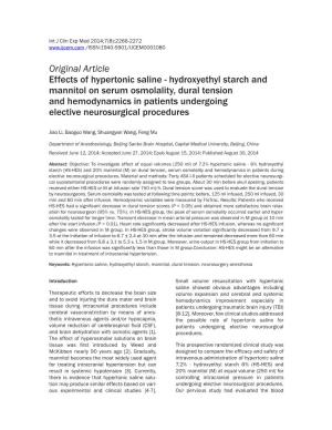 Effects of Hypertonic Saline-Hydroxyethyl Starch and Mannitol on Serum Osmolality, Dural Tension and Hemodynamics in Patients Undergoing Elective Neurosurgical Procedures