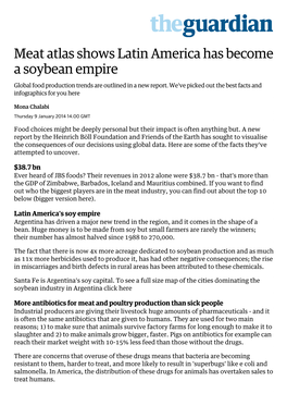 Meat Atlas Shows Latin America Has Become a Soybean Empire Global Food Production Trends Are Outlined in a New Report