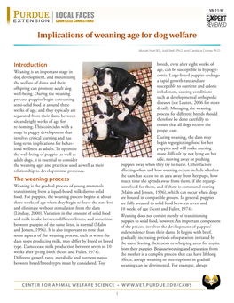 Implications of Weaning Age for Dog Welfare