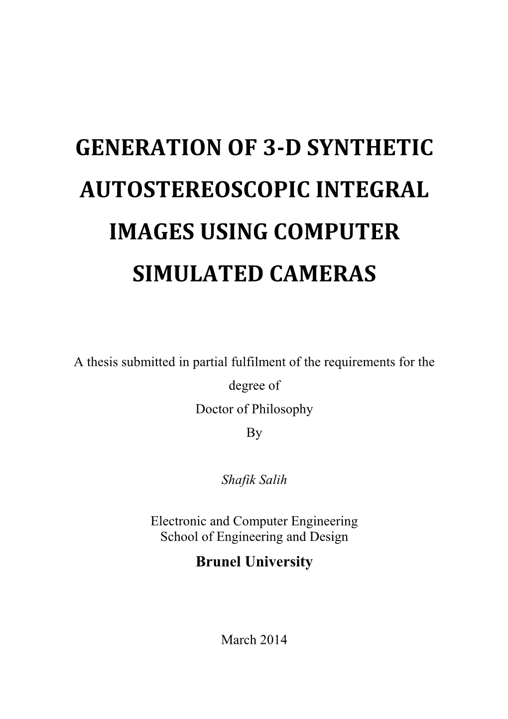 Generation of 3-D Synthetic Autostereoscopic Integral Images Using Computer Simulated Cameras