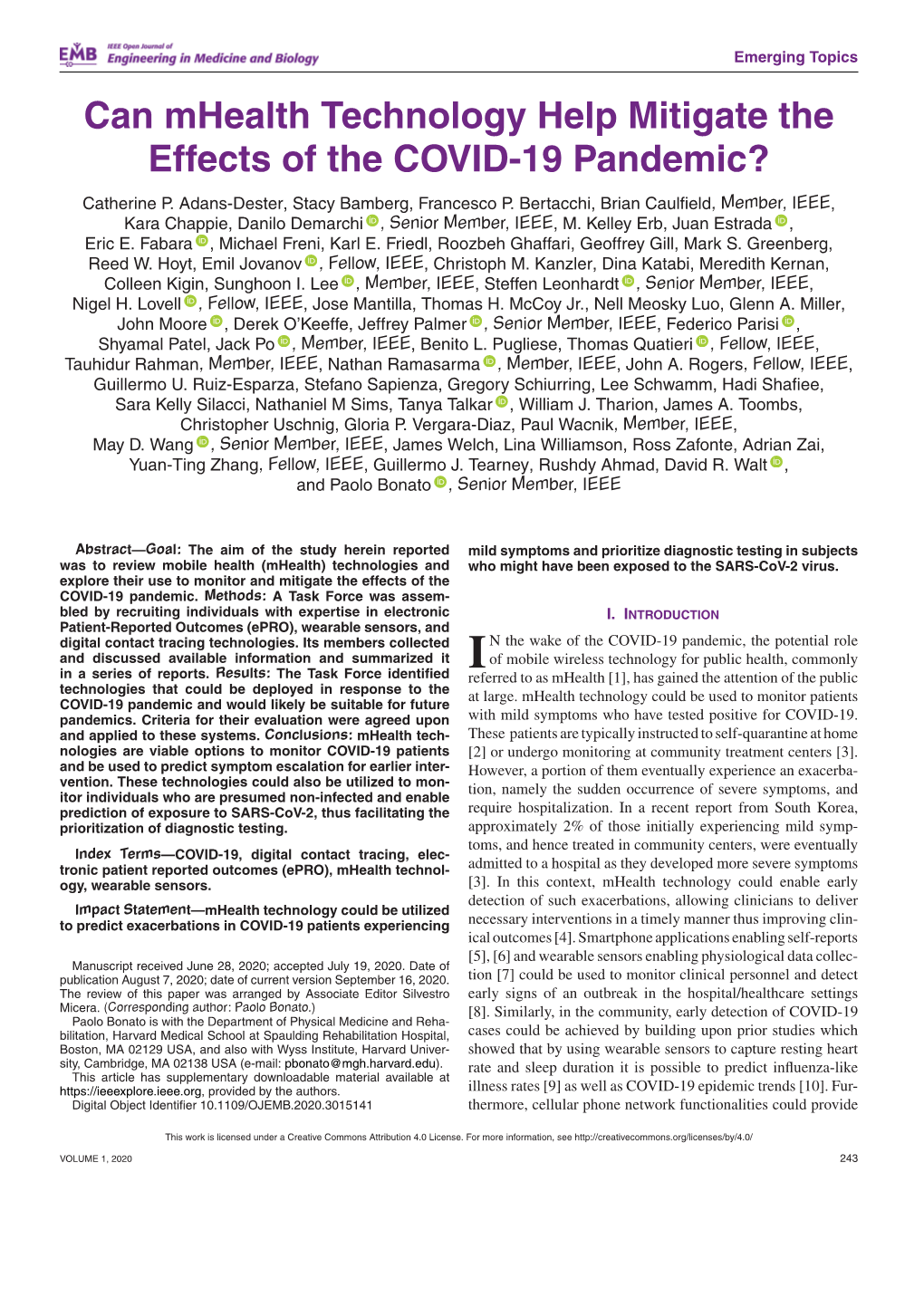 Can Mhealth Technology Help Mitigate the Effects of the COVID-19 Pandemic? Catherine P