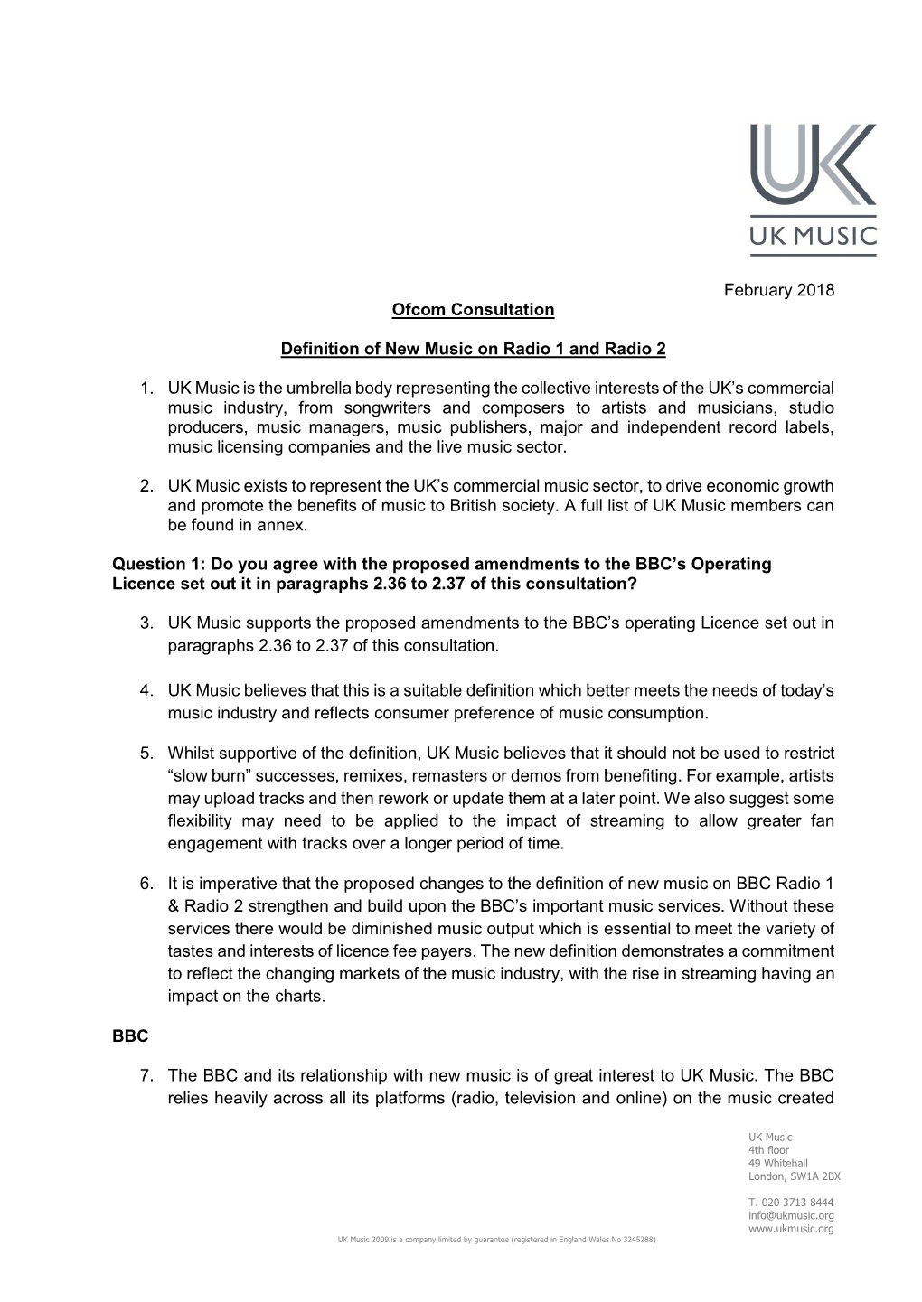 UK Music's Response to the New Music Consultation