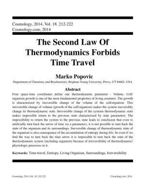 The Second Law of Thermodynamics Forbids Time Travel