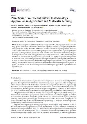 Plant Serine Protease Inhibitors: Biotechnology Application in Agriculture and Molecular Farming