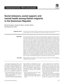 Social Stressors, Social Support, and Mental Health Among Haitian Migrants in the Dominican Republic