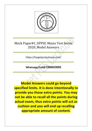 Mock Paper#1 UPPSC Mains Test Series 2020 Model Answers