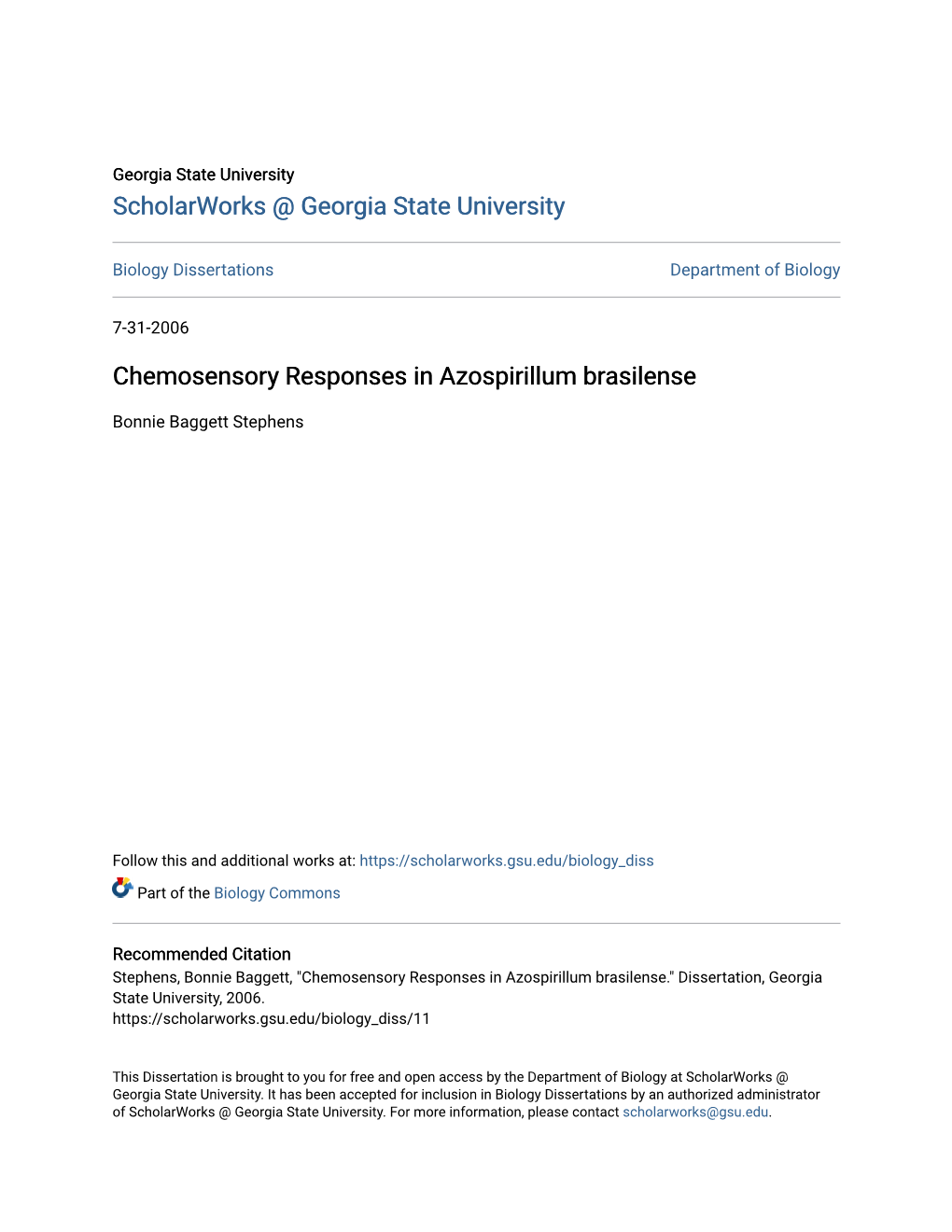 Chemosensory Responses in Azospirillum Brasilense