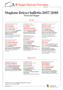 Stagione Lirica E Balletto 2017/2018 Teatro Del Maggio