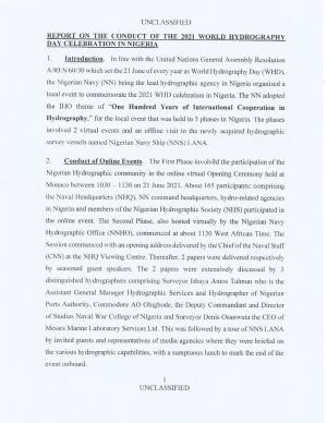 REPORT on the CONDUCT of the 2021 WORLD HYDROGRAPHY DAY CELEBRATION in NIGERIA-1.Pdf