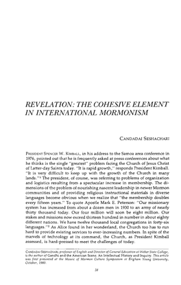 Revelation: the Cohesive Element in International Mormonism