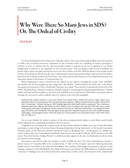 Why Were There So Many Jews in SDS? Or, the Ordeal of Civility