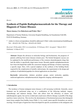Synthesis of Peptide Radiopharmaceuticals for the Therapy and Diagnosis of Tumor Diseases
