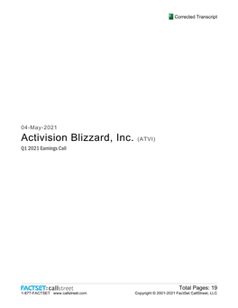Activision Blizzard, Inc. (ATVI) Q1 2021 Earnings Call