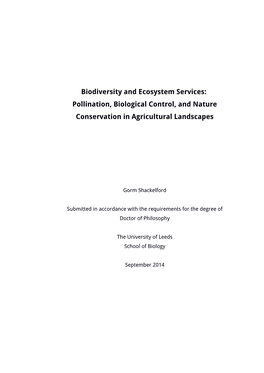 Pollination, Biological Control, and Nature Conservation in Agricultural Landscapes