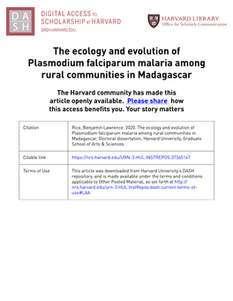 The Ecology and Evolution of Plasmodium Falciparum Malaria Among Rural Communities in Madagascar