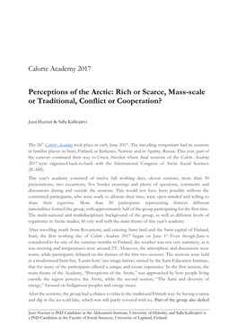 Perceptions of the Arctic: Rich Or Scarce, Mass-Scale Or Traditional, Conflict Or Cooperation?
