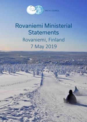 Rovaniemi Joint Ministerial Statement 2019 on the Occasion of the Eleventh Ministerial Meeting of the Arctic Council