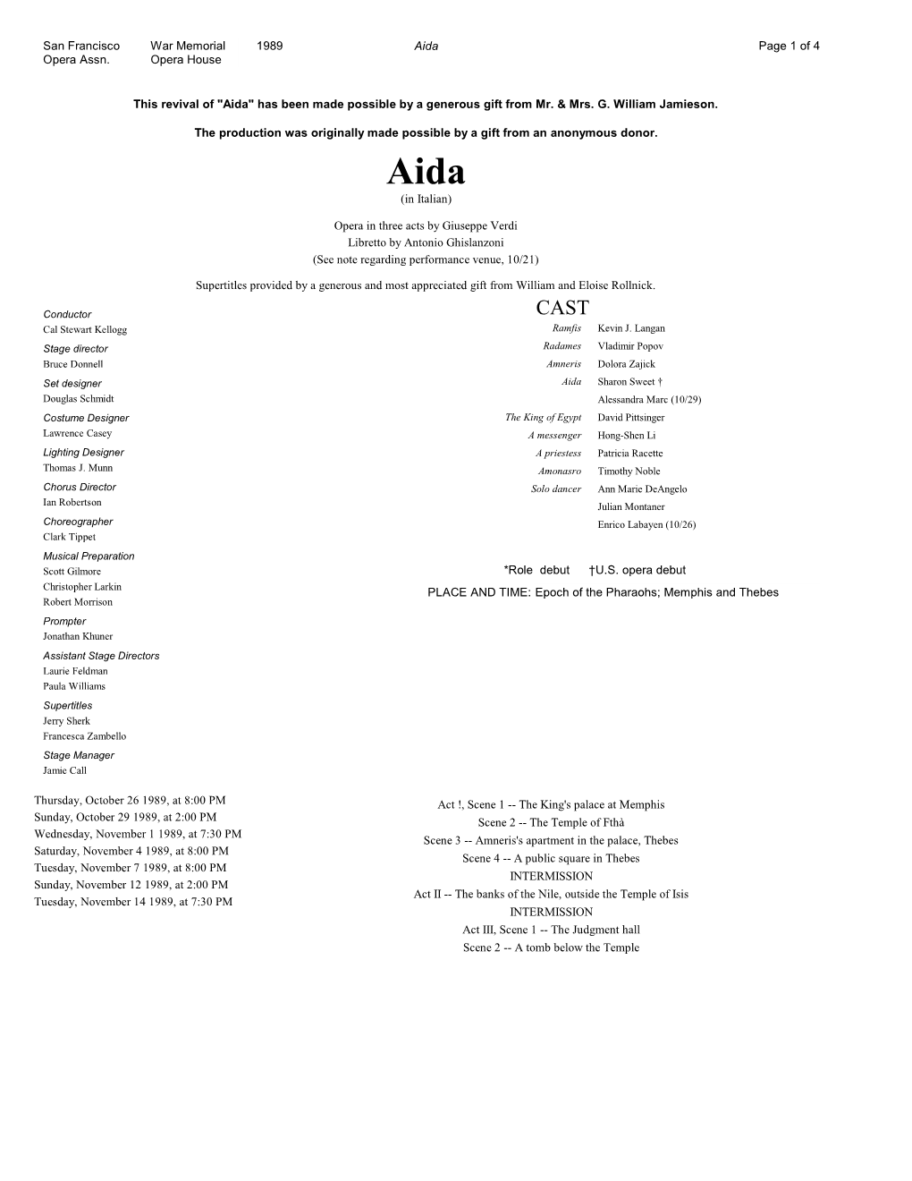 Of 4 1989 San Francisco Opera Assn. War Memorial Opera House Aida