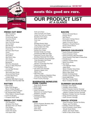 Our Product List Our Product List at a Glance at a Glance