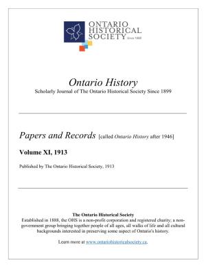 Ontario History Scholarly Journal of the Ontario Historical Society Since 1899