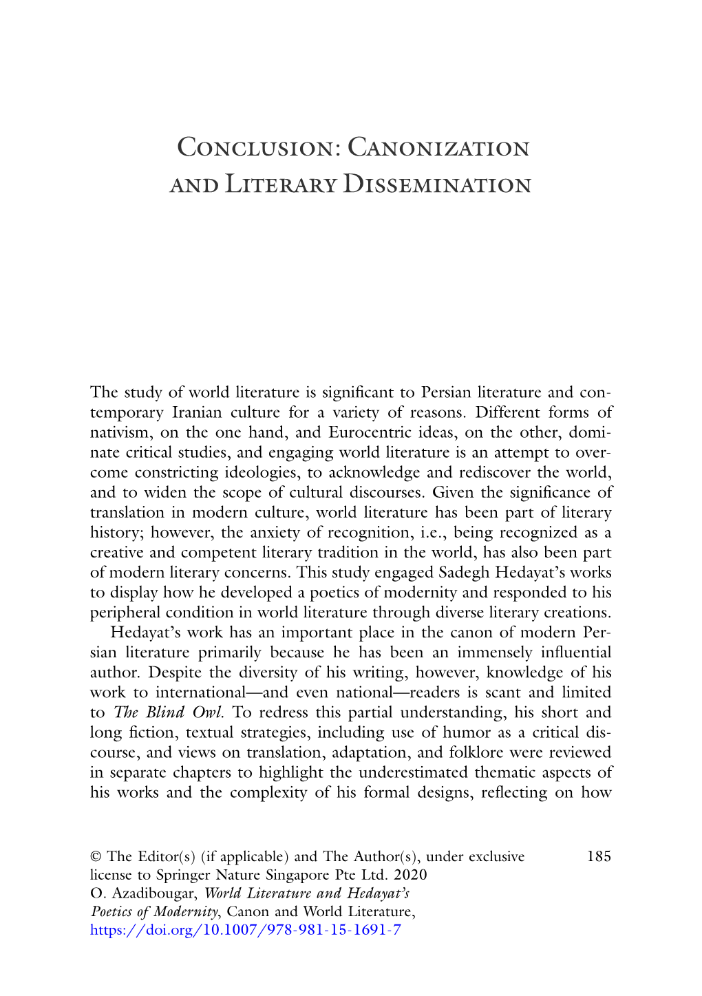 Conclusion: Canonization and Literary Dissemination