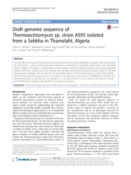Draft Genome Sequence of Thermoactinomyces Sp. Strain AS95 Isolated from a Sebkha in Thamelaht, Algeria Oliver K