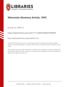 Wisconsin Alumnus Article, 1947