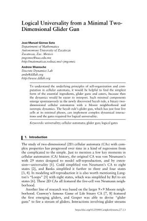 Logical Universality from a Minimal Two-Dimensional Glider Gun 3