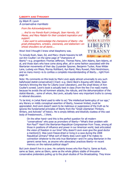 Liberty and T Yra Nny by Mark R. Levin a Conservative Manifesto from the Acknowledgments