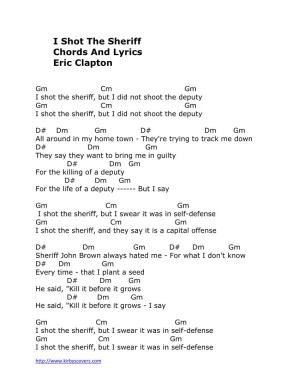 I Shot the Sheriff Chords and Lyrics Eric Clapton