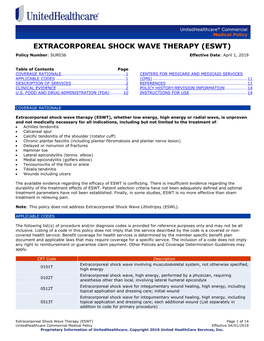 EXTRACORPOREAL SHOCK WAVE THERAPY (ESWT) Policy Number: SUR036 Effective Date: April 1, 2019