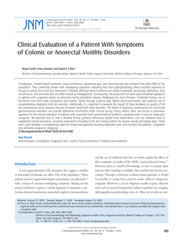 Clinical Evaluation of a Patient with Symptoms of Colonic Or Anorectal Motility Disorders