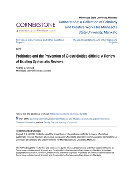 Probiotics and the Prevention of Clostridioides Difficile: a Viewre of Existing Systematic Reviews