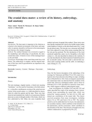 The Cranial Dura Mater: a Review of Its History, Embryology, and Anatomy