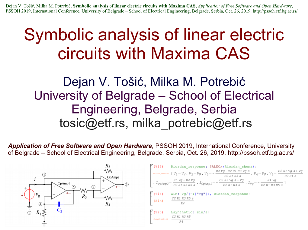 Symbolic Analysis of Linear Electric Circuits with Maxima