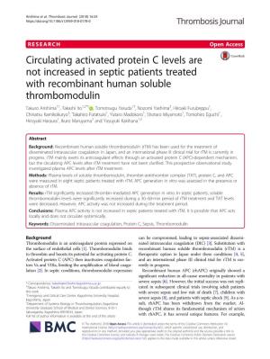 Circulating Activated Protein C Levels Are Not Increased in Septic Patients