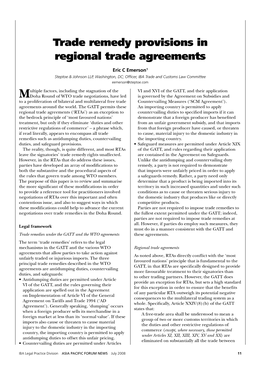 Trade Remedy Provisions in Regional Trade Agreements
