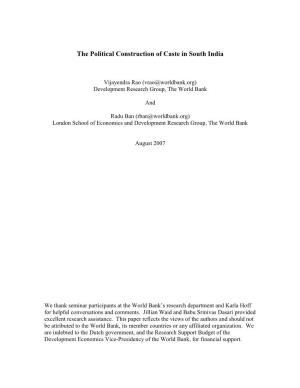 The Political Construction of Caste in South India