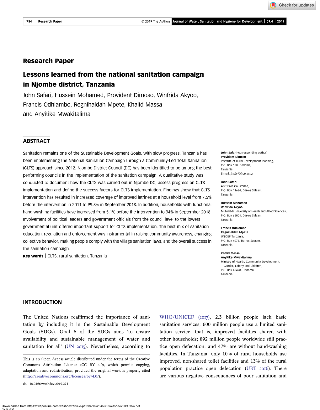Research Paper Lessons Learned from the National Sanitation