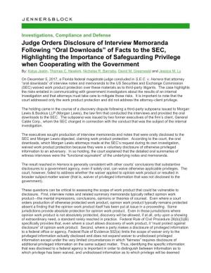 Judge Orders Disclosure of Interview Memoranda