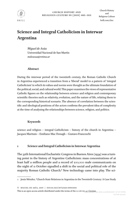 Science and Integral Catholicism in Interwar Argentina
