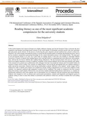 Reading Literacy As One of the Most Significant Academic Competencies for the University Students